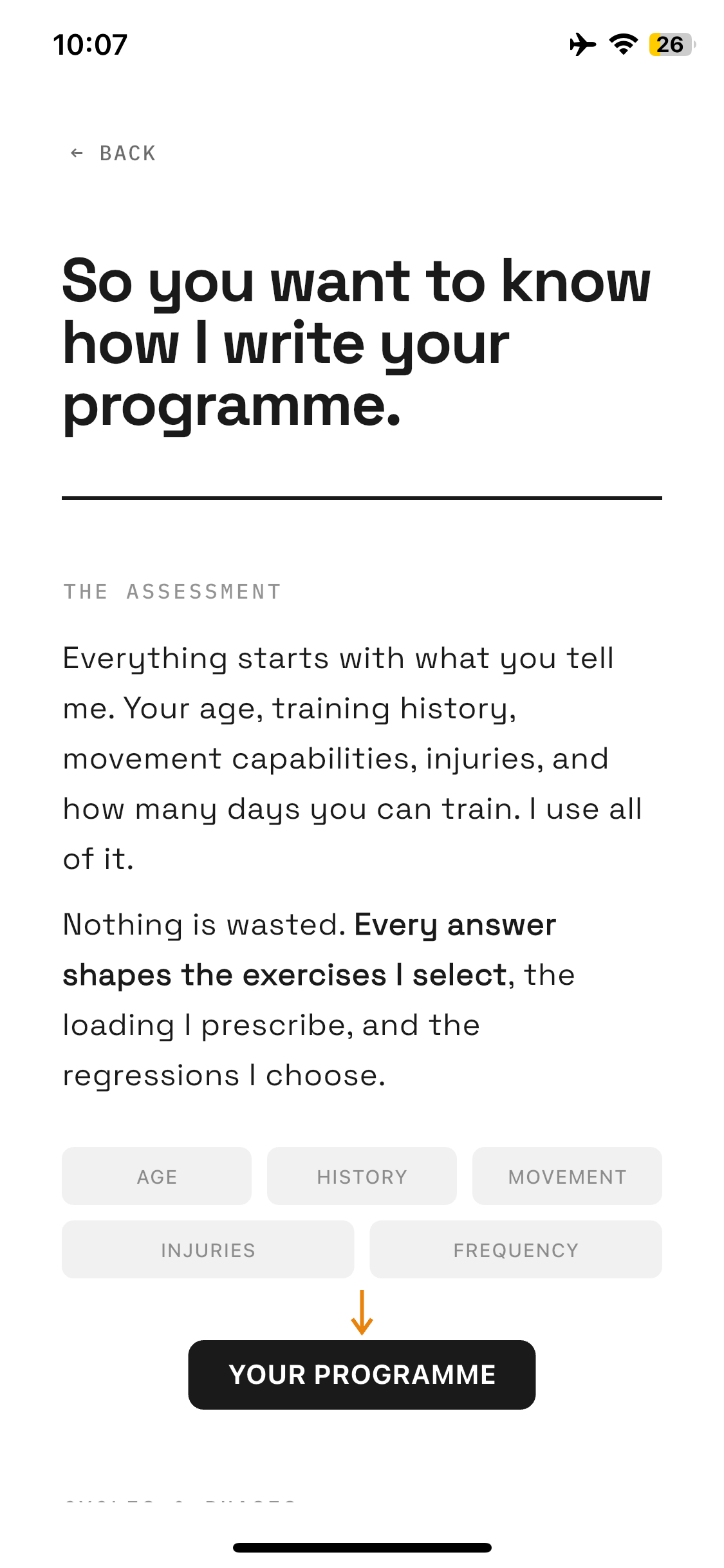 How I write your programme — assessment driven
