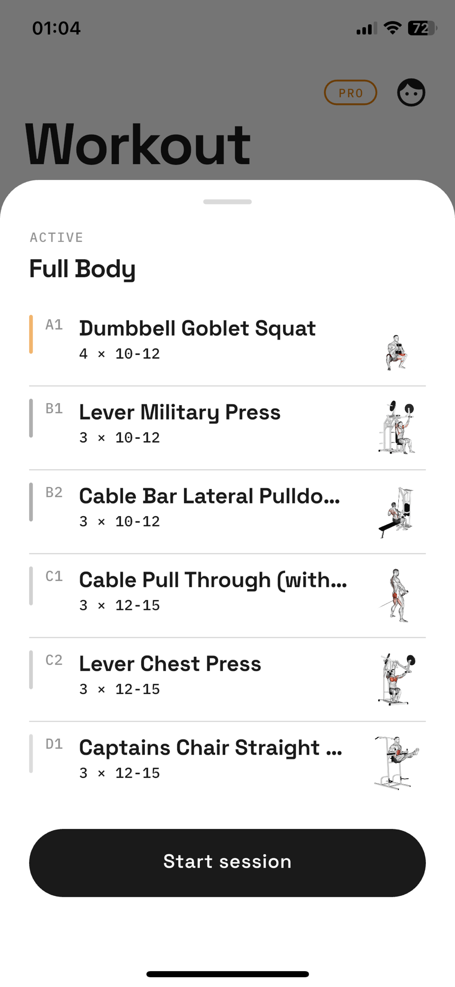 Ein ganzes Workout, Übung für Übung