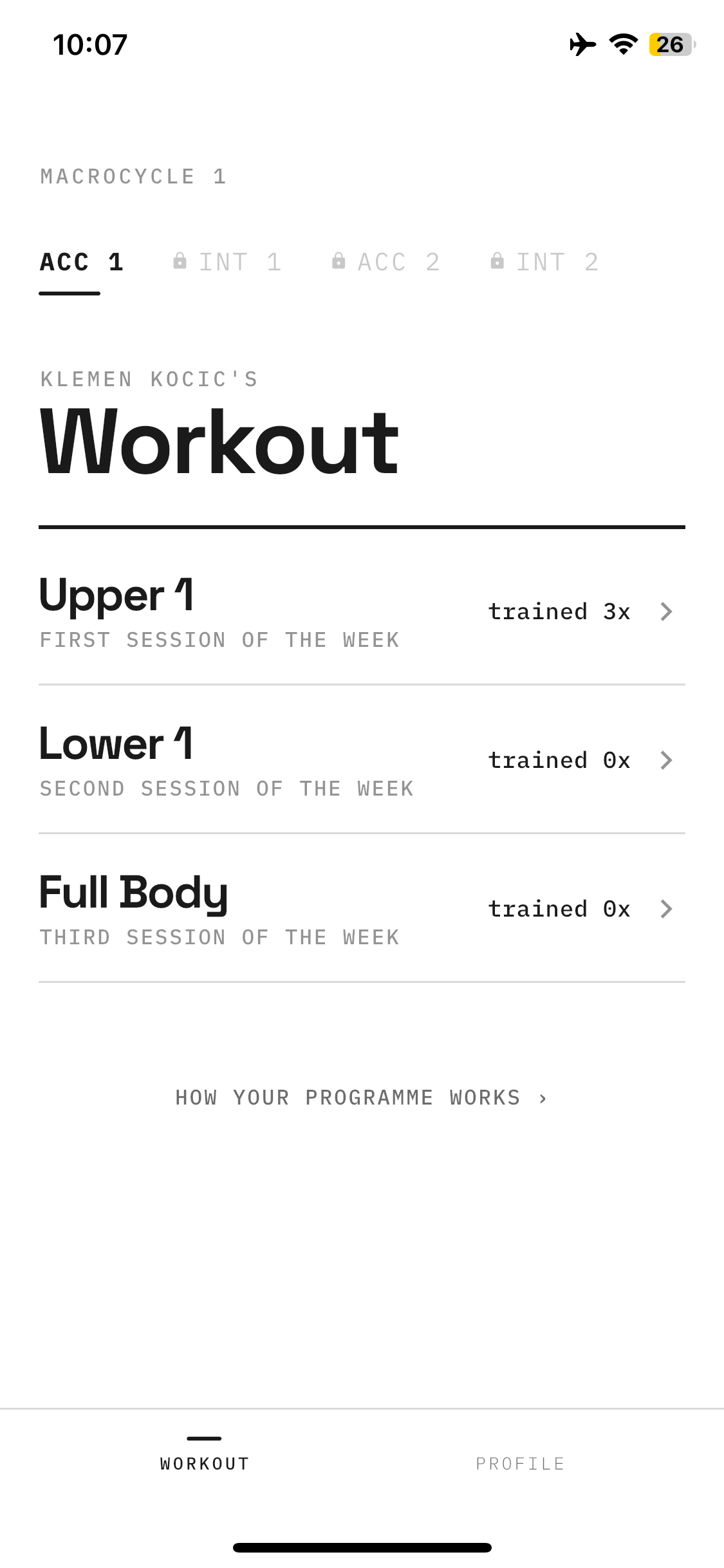 Your workout plan with training days